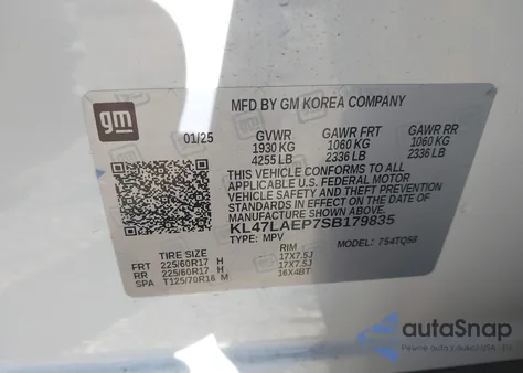 2025 Buick Envista Preferred Fwd from USA, damaged, VIN KL47LAEP7SB179835